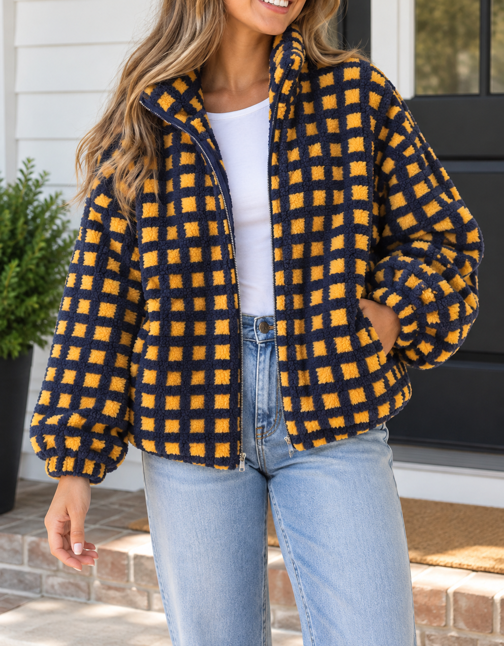 Blue Plaid Fleece Jacket