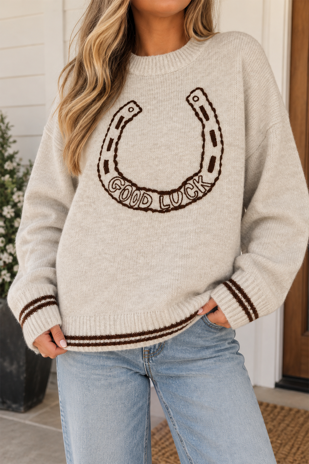 Grey Good Luck Knit Sweater
