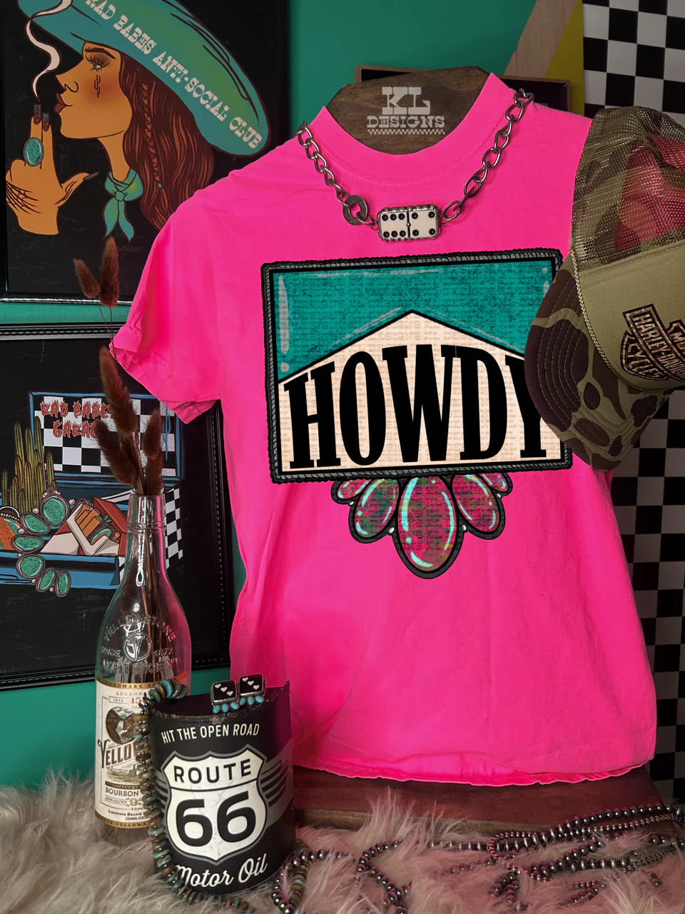 Howdy TURQUOISE & Marble pink tee or sweatshirt
