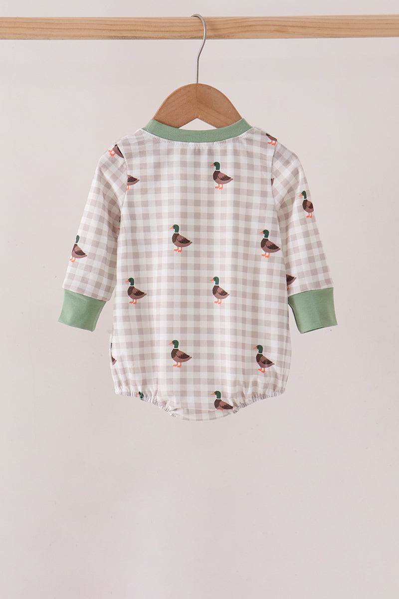 Green Duck Embroidery Gingham Bubble