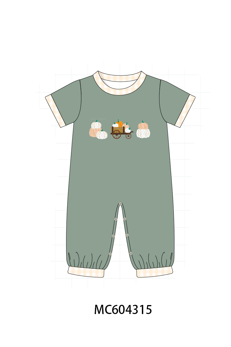 Green pumpkin french knot romper
