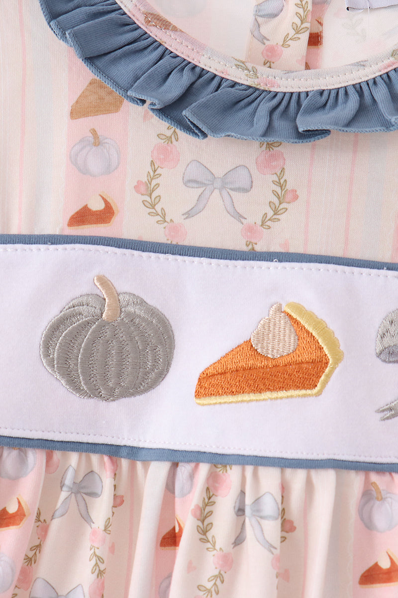Pumpkin Pie Bow Embroidery Ruffle Dress