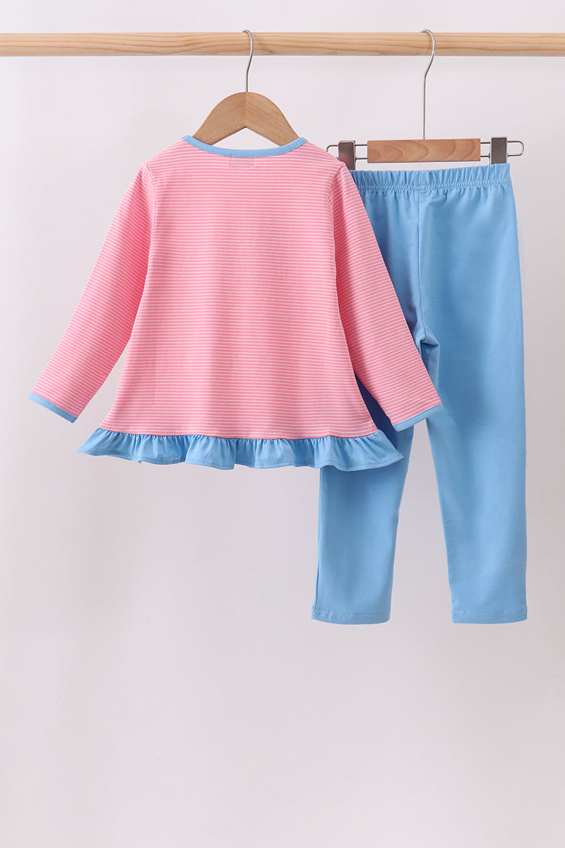 Pink puppy embroidery ruffle pants set