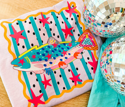 Colorful Coastal Fish Graphic Tee | Bright Beach Boutique Shirt | Summer Lake Day Graphic Tee | Fun Southern Fish T-Shirt