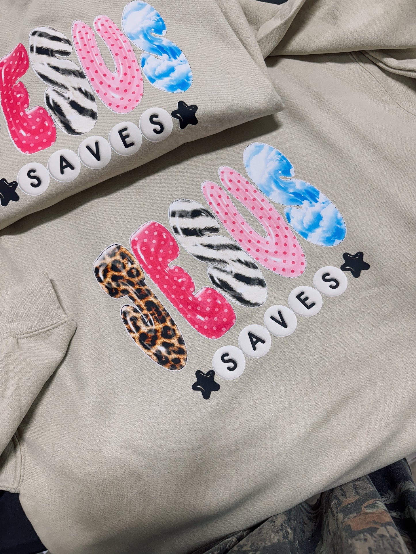 Jesus Saves Graphic Sweatshirt | Christian Crewneck | Leopard Zebra Pink Polka Dot Jesus Sweater