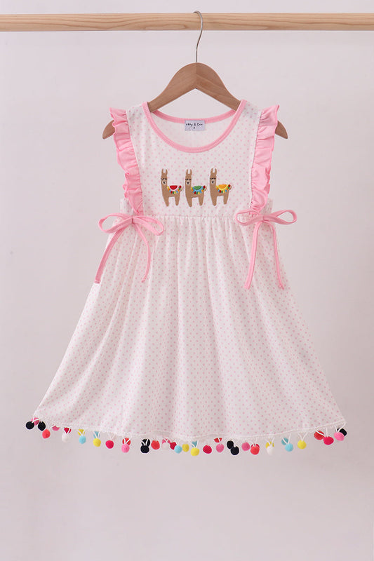 Pink alpaca embroidery ruffle dress