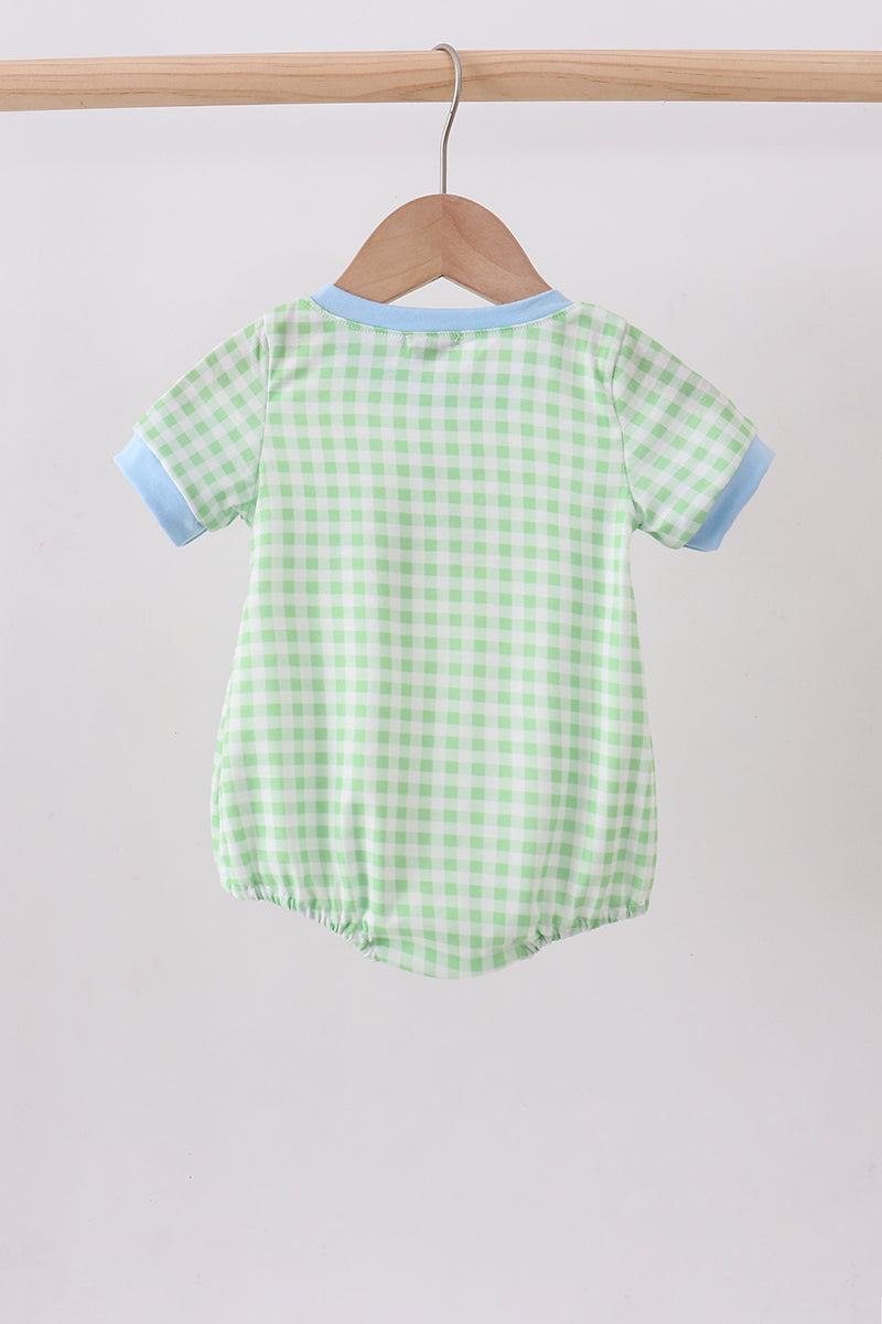Green dinosaur smocked gingham bubble