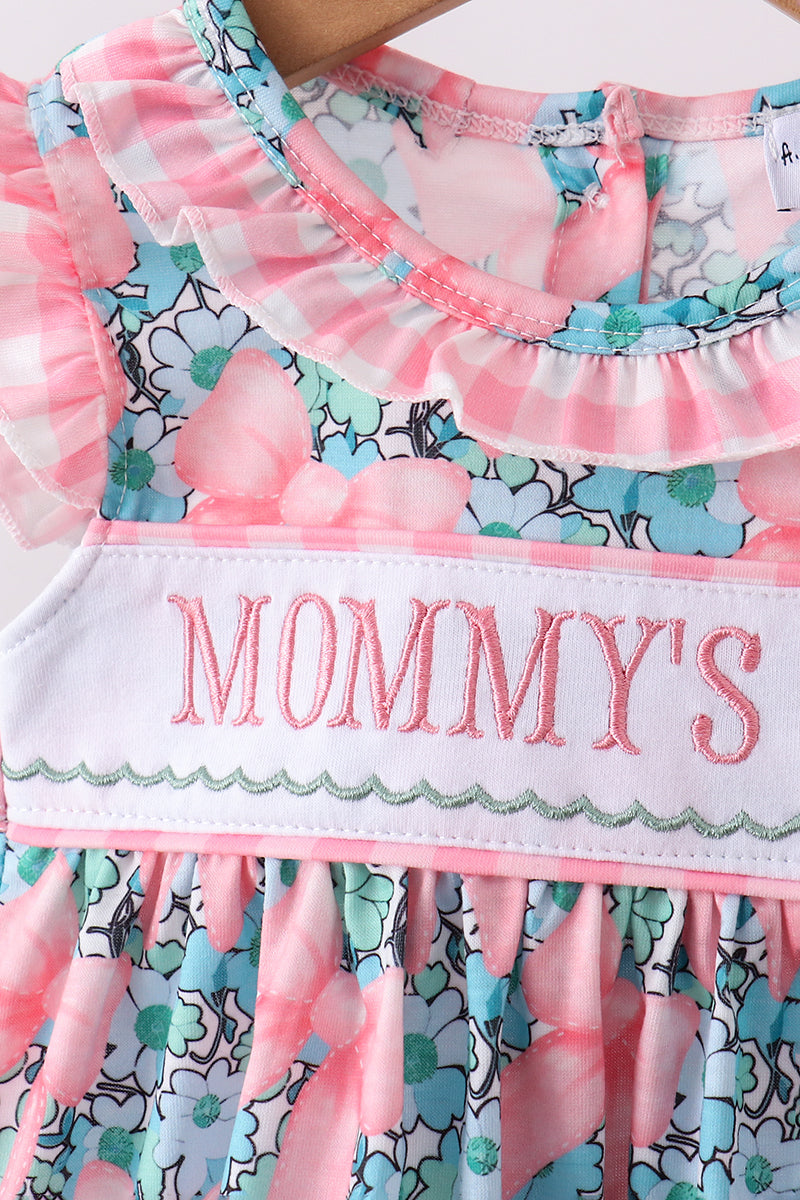Pink floral mommy's girl embroidery ruffle bloomer set
