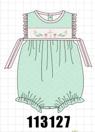 Green swiss dot cross sheep ruffle bubble