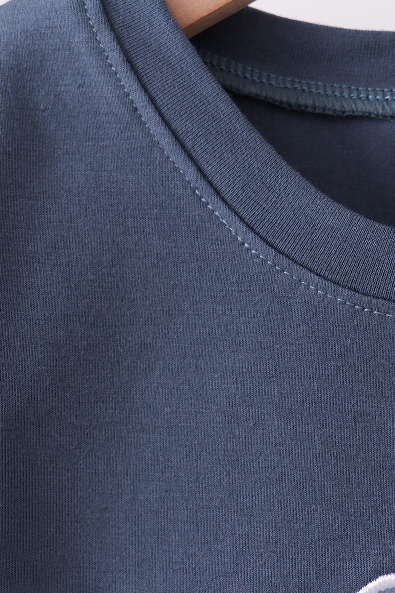 Blue football applique gingham shorts set