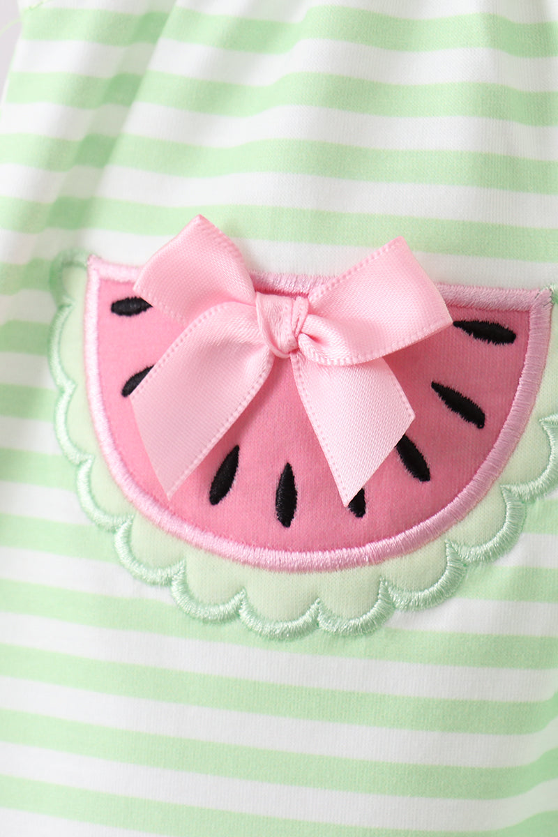 Green watermelon applique ruffle stripe bloomer set