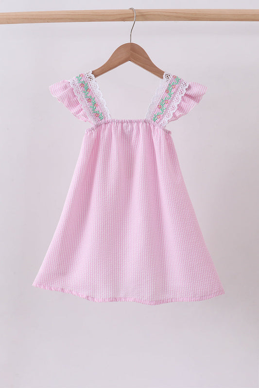 Pink seersucker ruffle dress