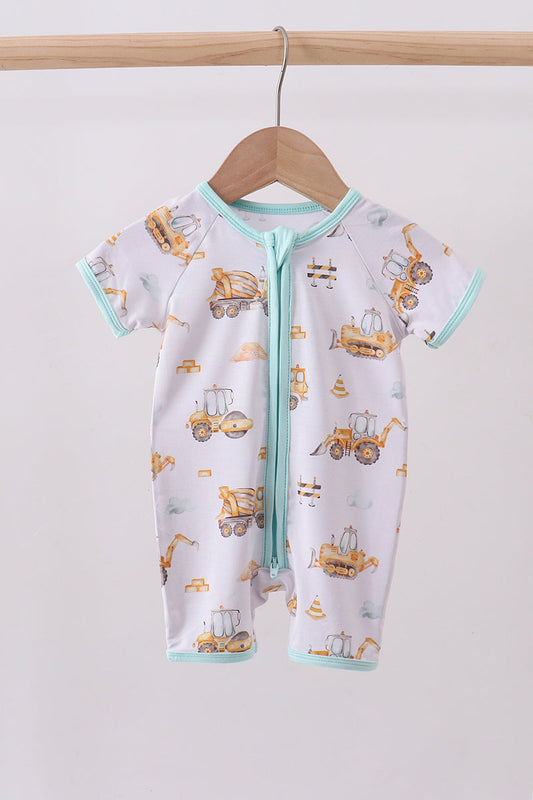 Yellow engineering vehicle bamboo romper