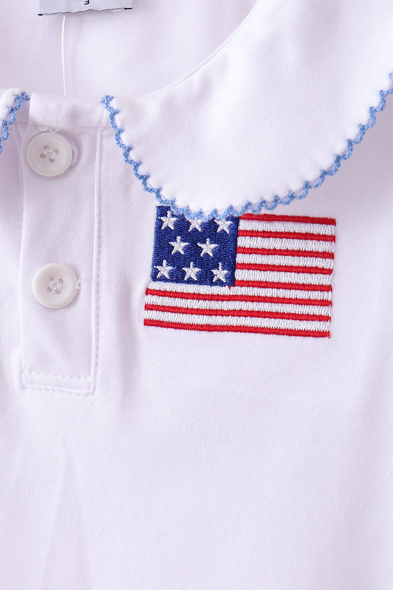 Blue flag embroidery skort set