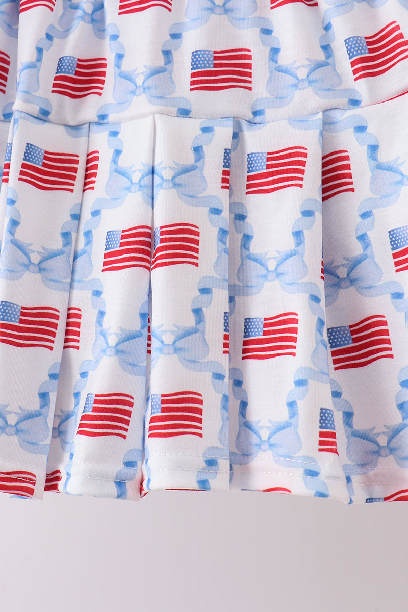 Blue flag embroidery skort set