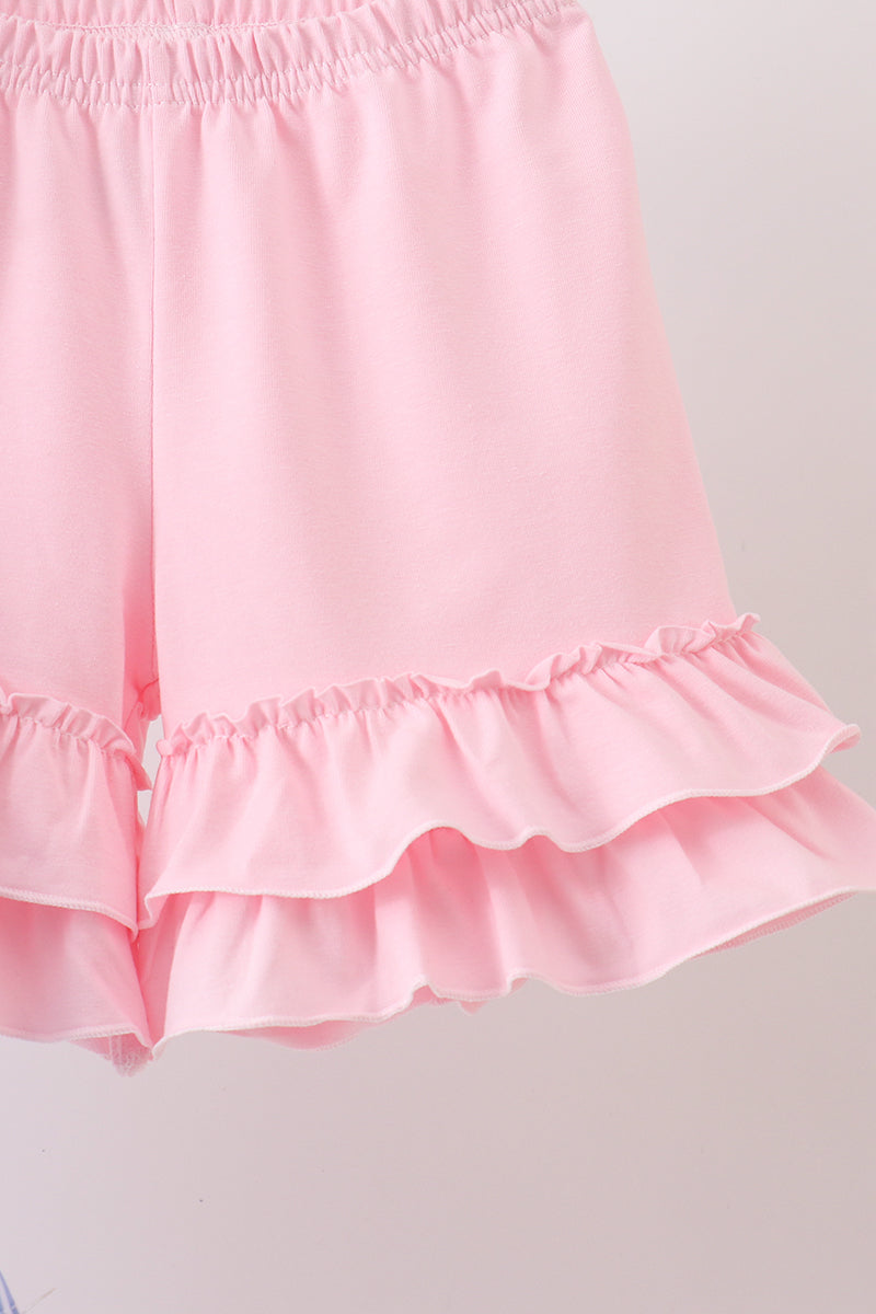 Blue Stripe Bow Smocked Seersucker Ruffle Shorts Set