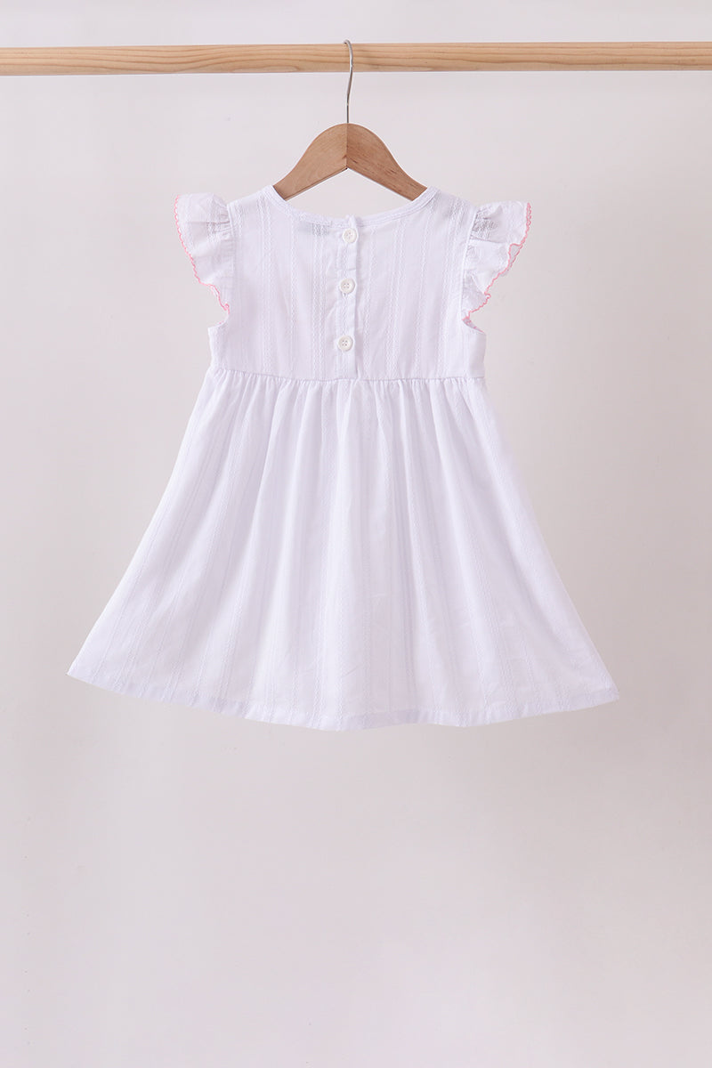 White Bow Smocked Jacquard Dress