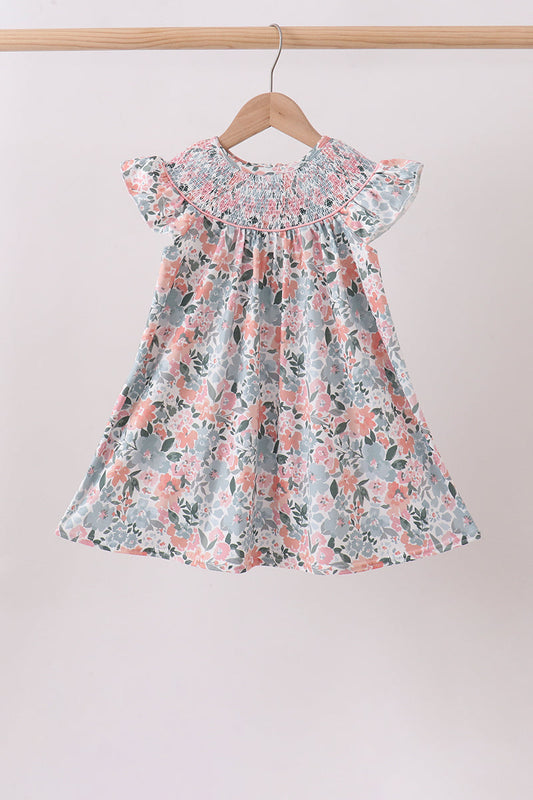 Pink Floral Smocked Knit dress