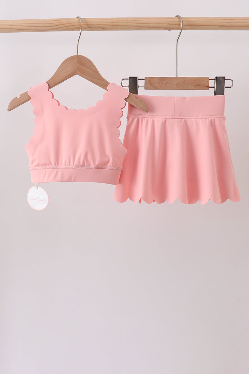Pink Scalloped Yoga Skorts Set