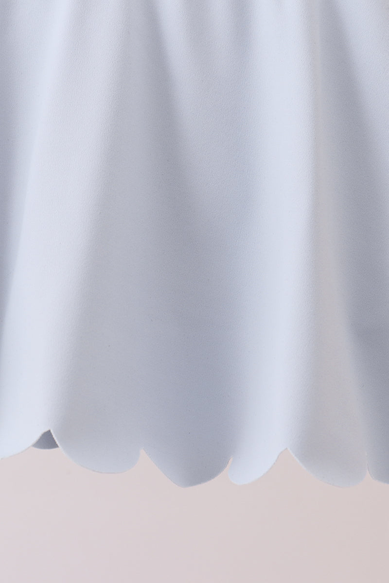 Blue Scalloped Yoga Skorts Set