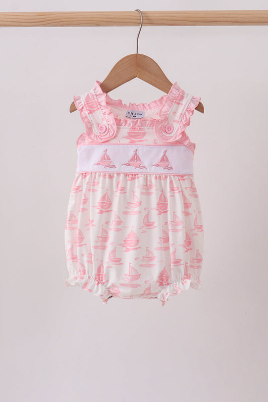 Pink Sailboat Embroidered Knit Bubble
