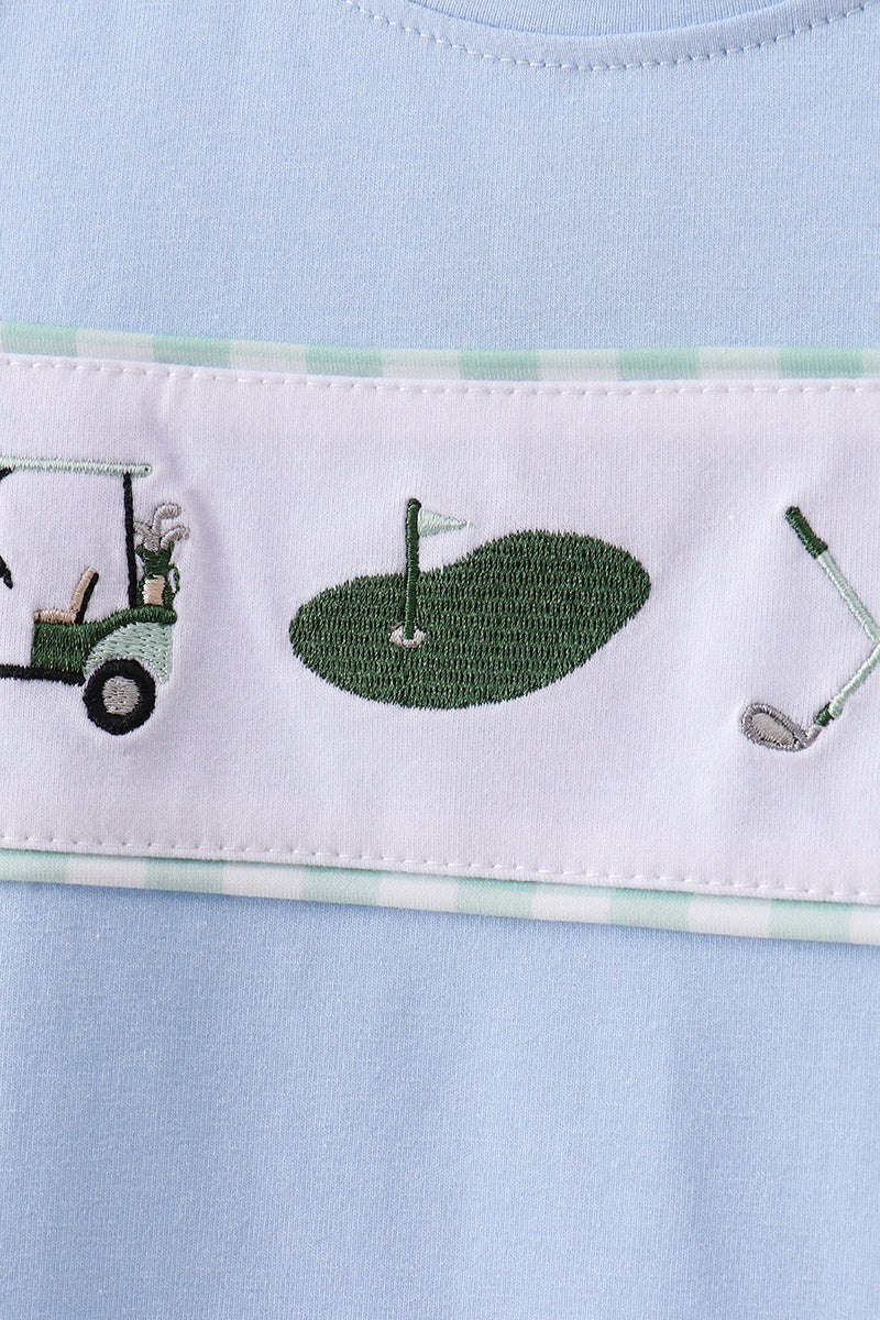 Green Golf Embroidered Gingham Set