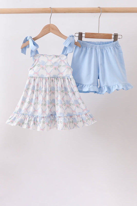 Blue Floral Knit Ruffle Set