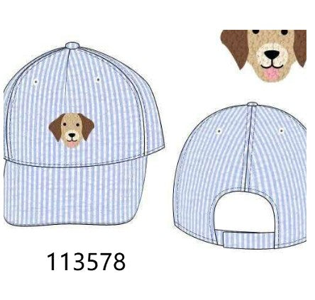 Puppy Embroidered Seersucker Cap