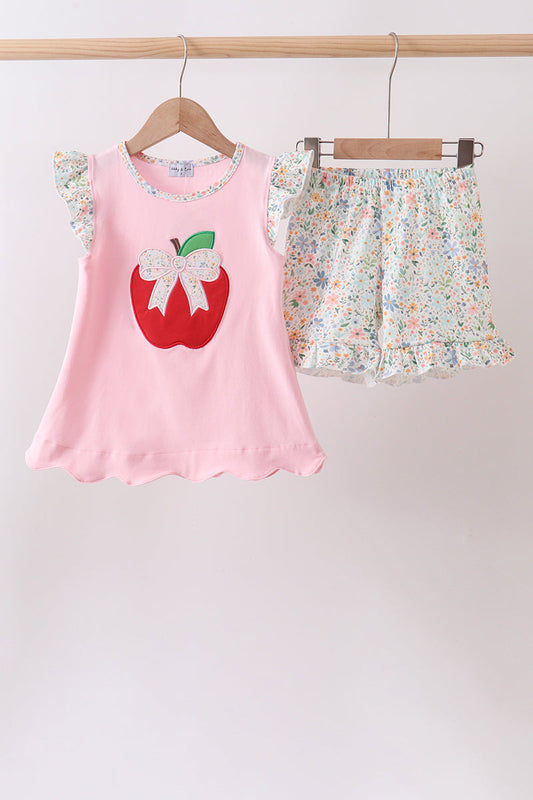 Pink Apple Bow Applique Set