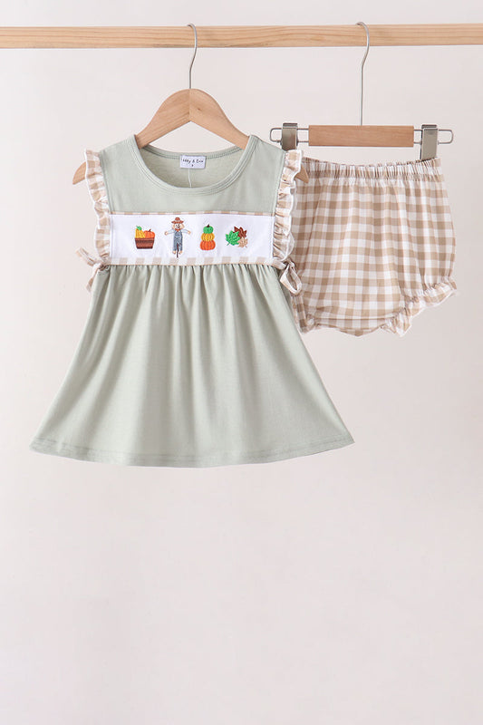Green Scarecrow Embroidery Bloomer Set