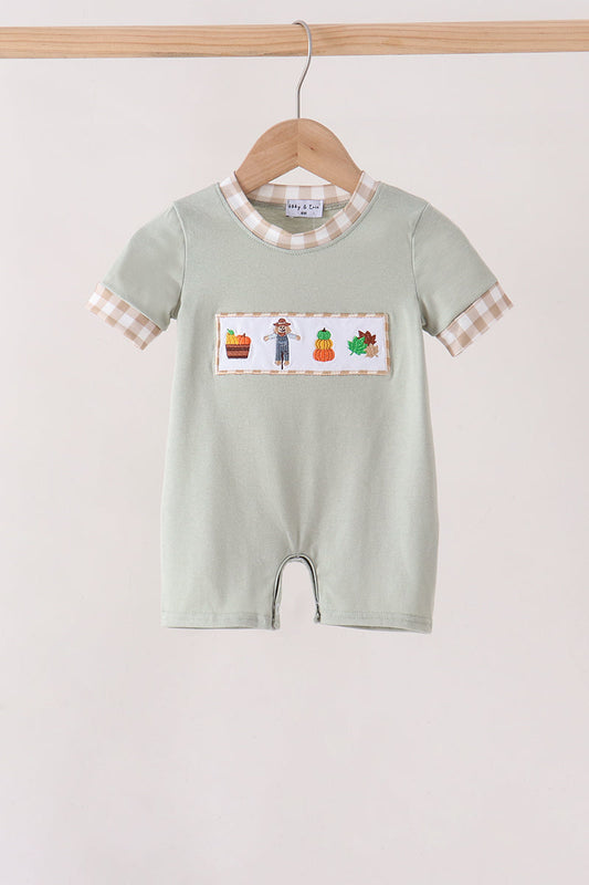 Green Scarecrow Embroidery Romper