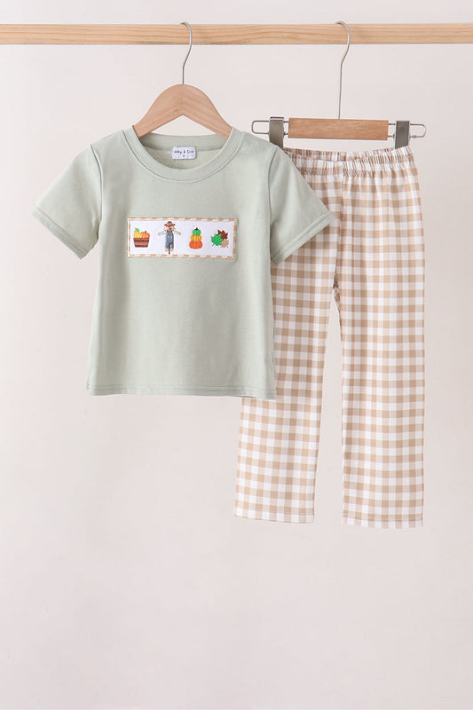 Green Scarecrow Embroidery Pants Set
