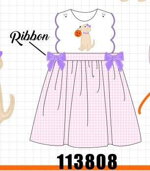 Pink Puppy Pumpkin Applique Dress