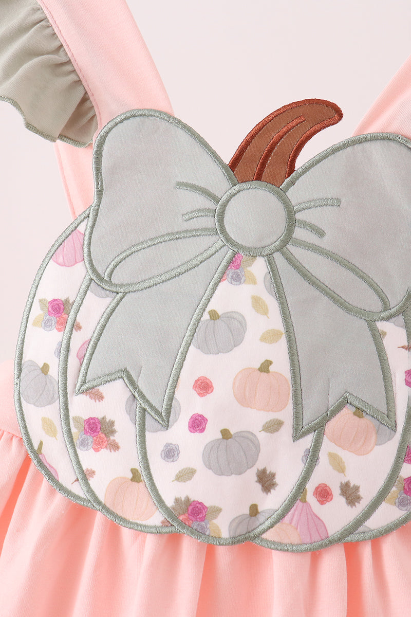 Pink pumpkin bow applique ruffle dress