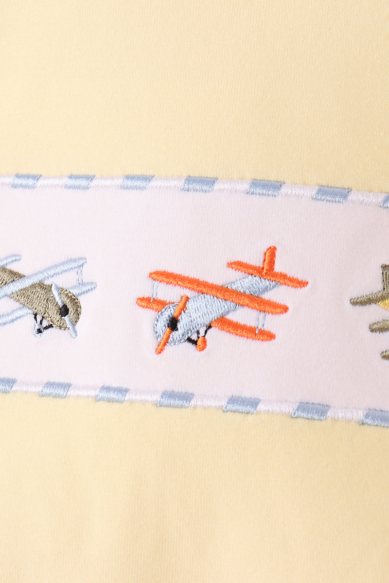 Blue airplane embroidery stripe pants set