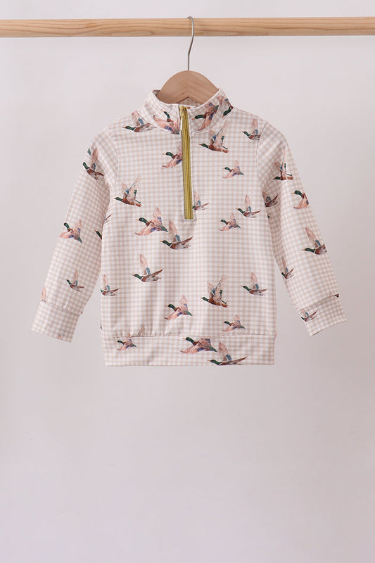 Khaki Duck Print Gingham Pullover