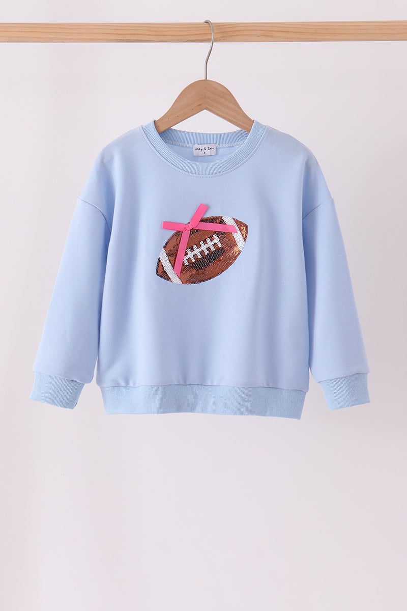 Blue football sequin mom&me top