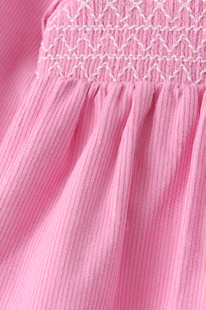 Pink corduroy lace smocked bloomer set