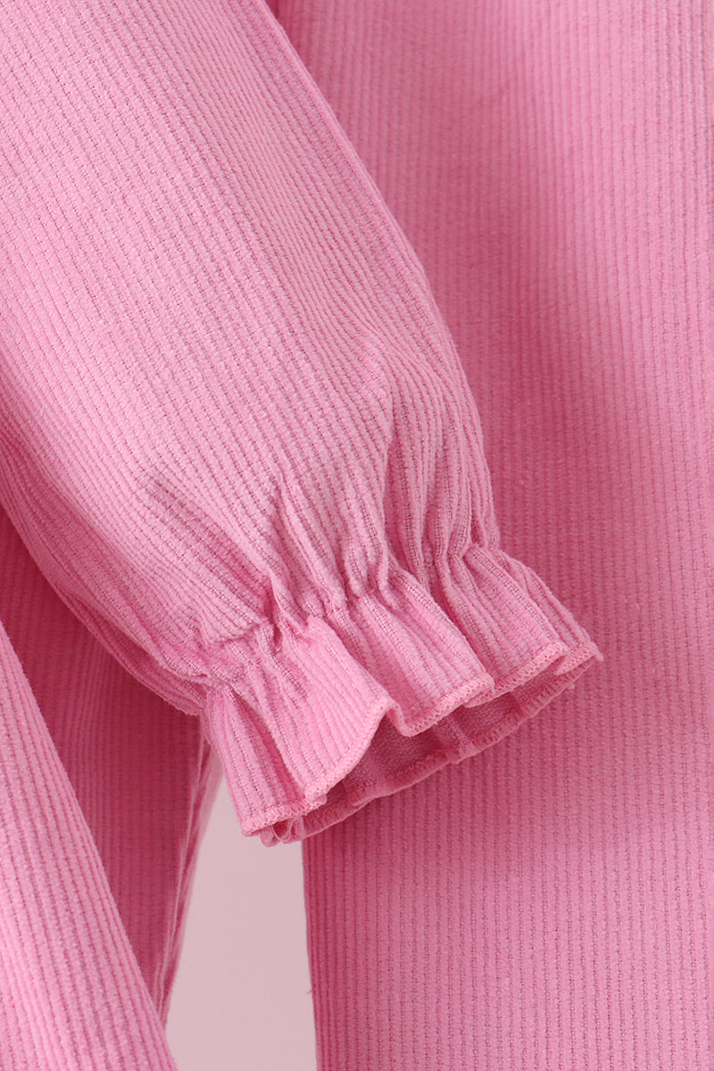 Pink corduroy lace smocked ruffle pants set