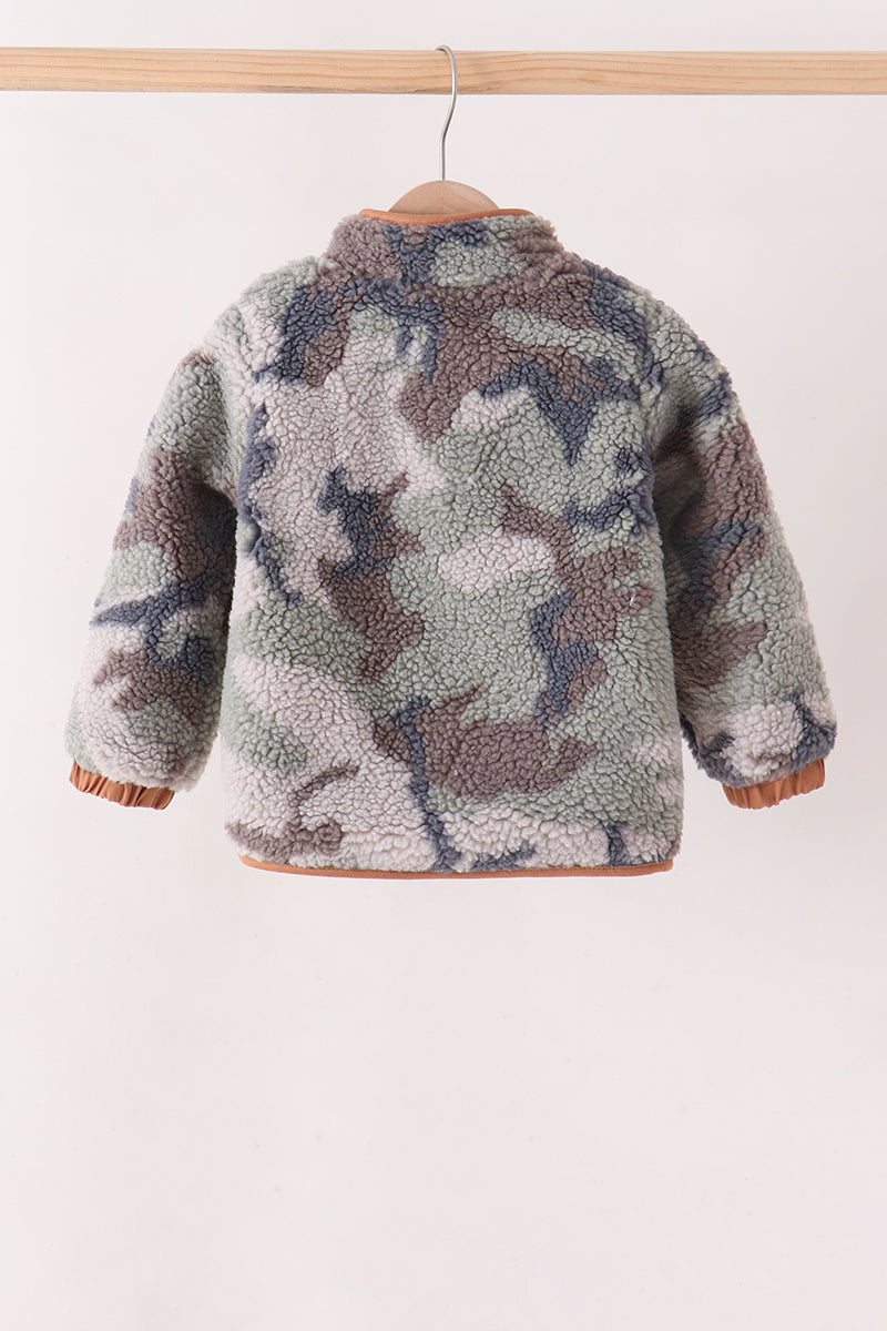 Neutral camouflage fleece jacket
