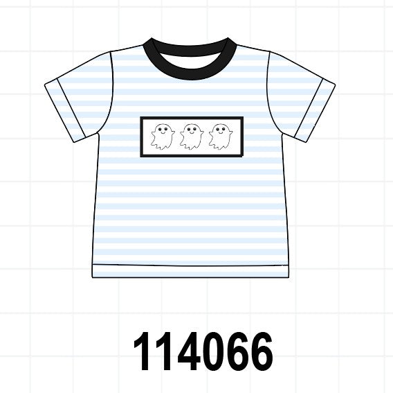 Blue Ghost Embroidery Stripe Top