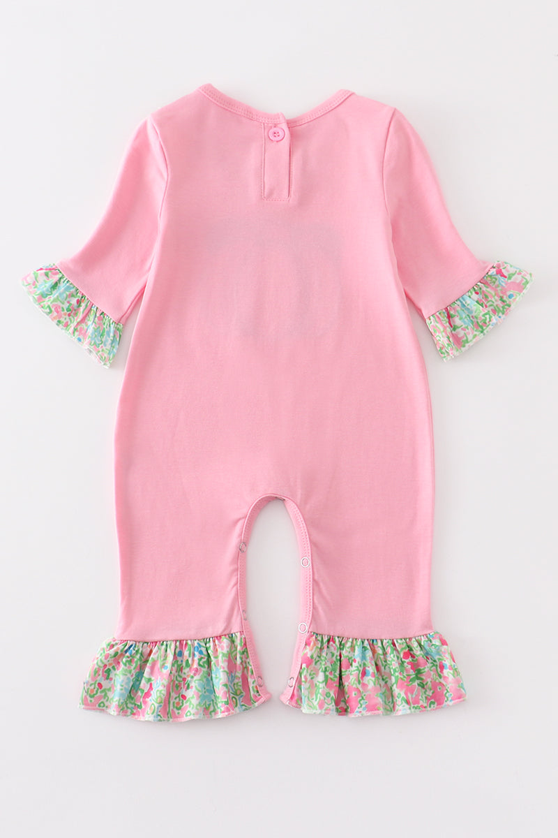 Pink pumpkin applique girl romper