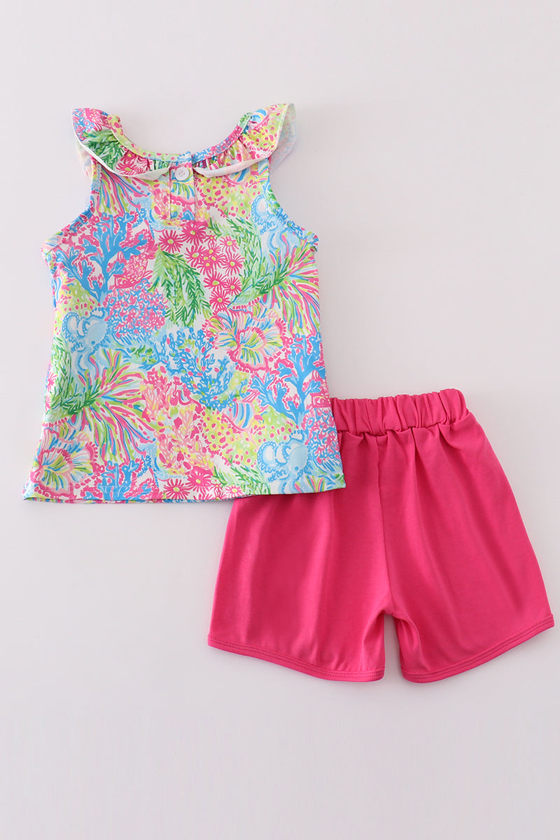 Pink tropical floral girl set