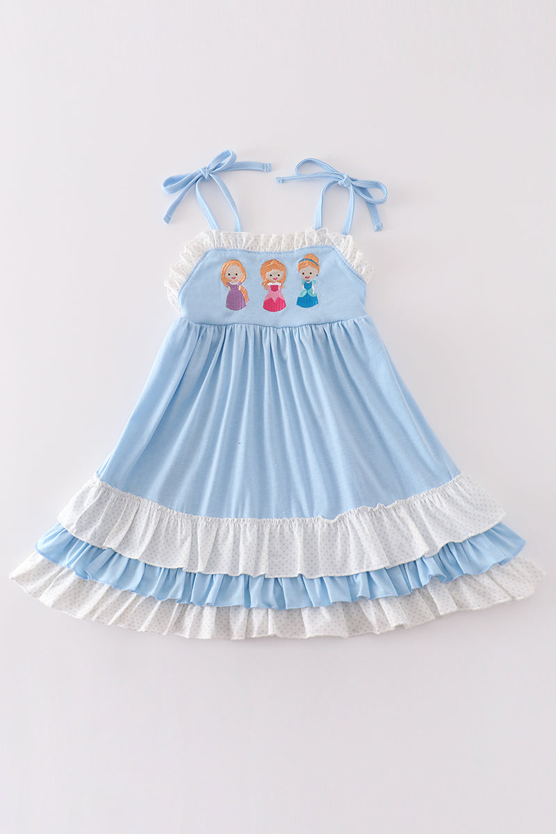 Blue princess embroidery ruffle dress