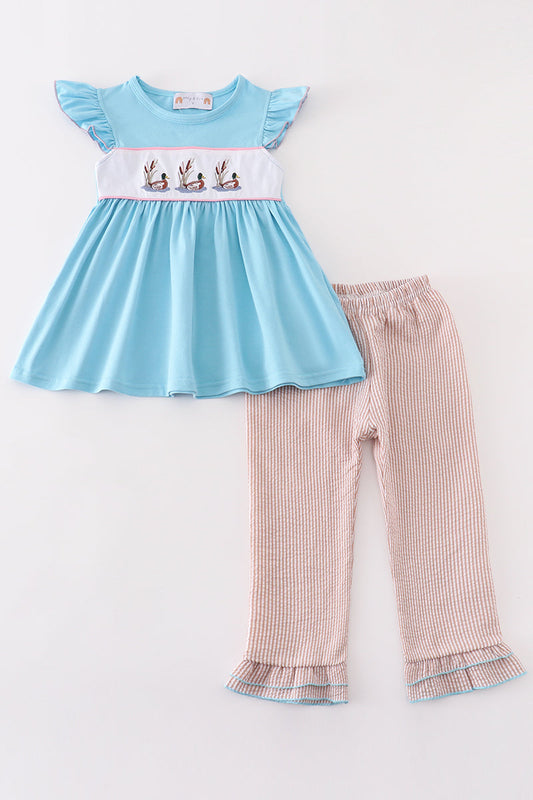 Blue duck embroidery girl set