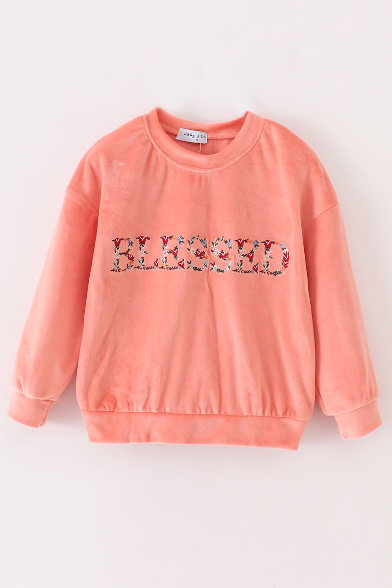 Pink velvet blessed embroidery mom&me sweatshirt