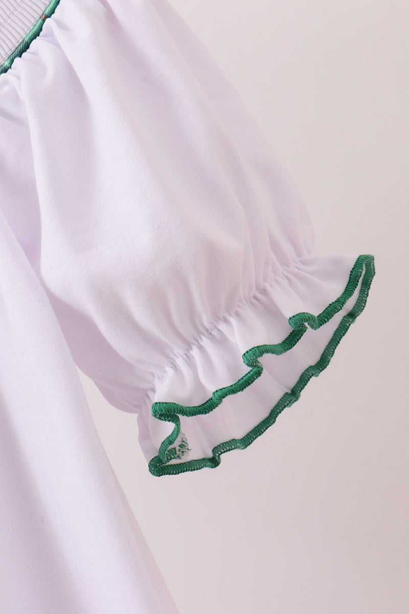 White wreath smocked dress