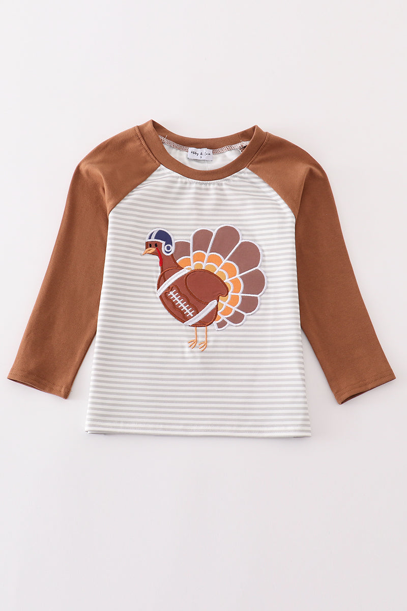 Rust stripe turkey applique boy top