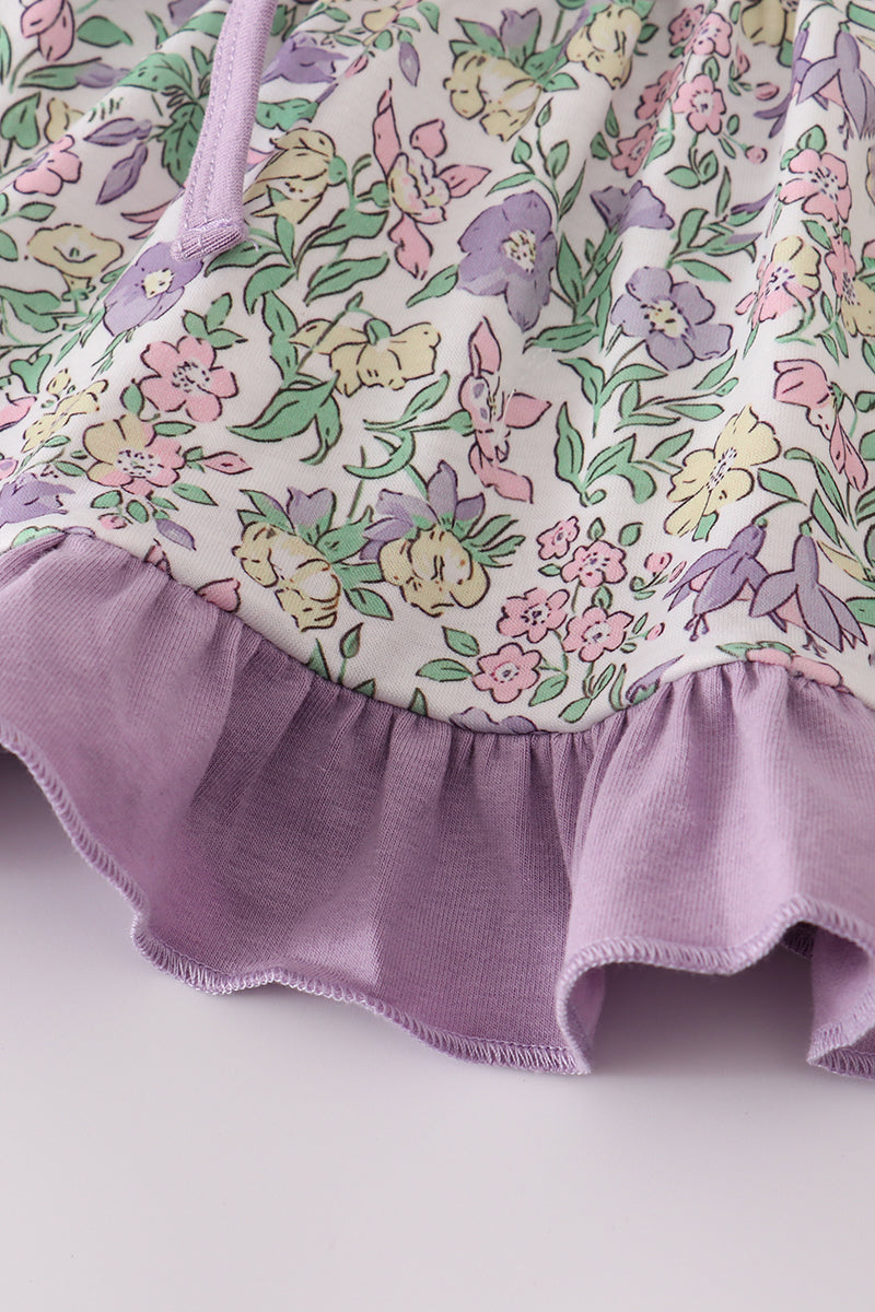 Purple floral print ruffle bloomer set