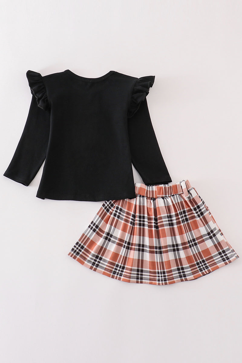 Rust plaid ruffle skirt set